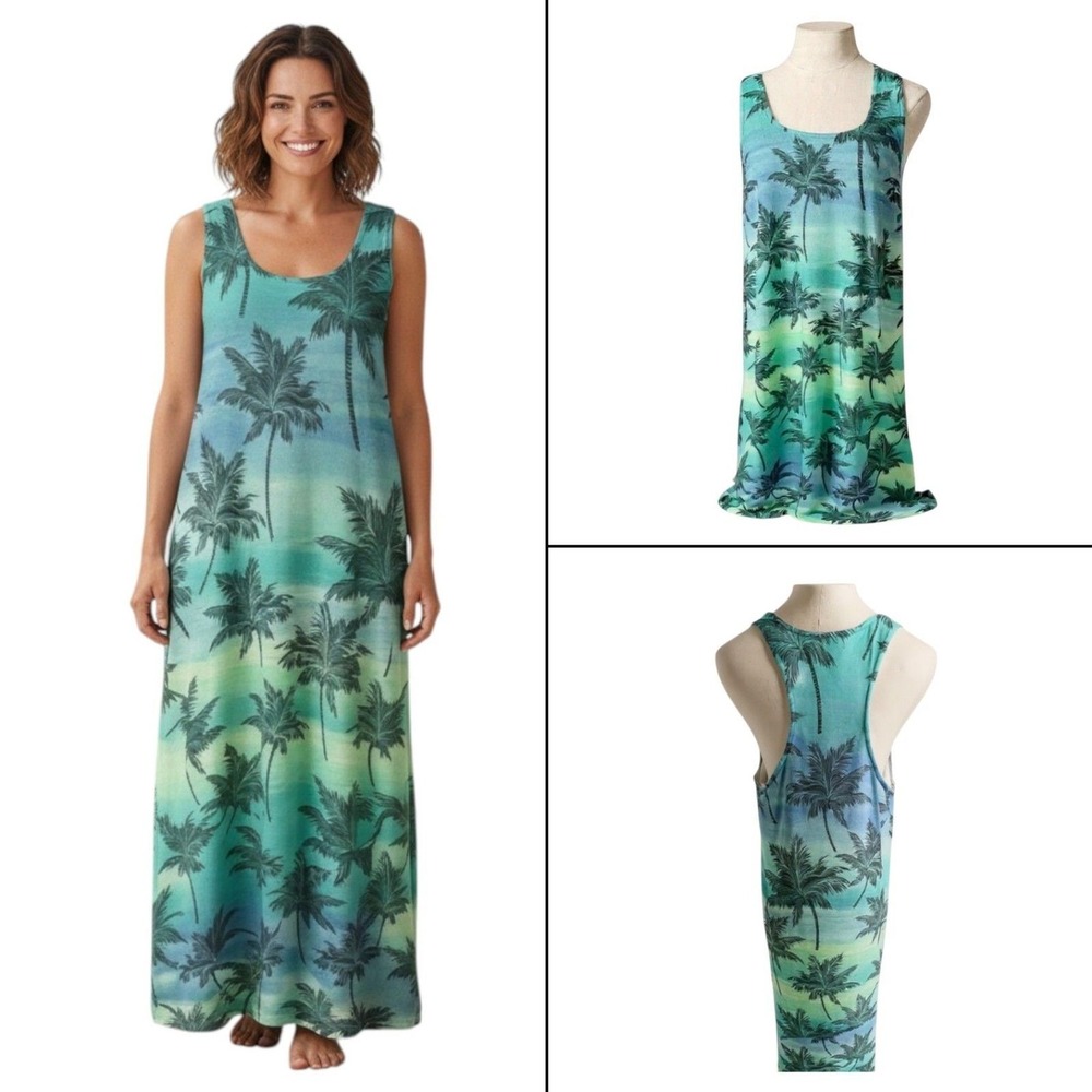 NEW PJ Salvage Gown Women's Size M Blue Tropicalβ Maxi Soft Knit Lounge wear